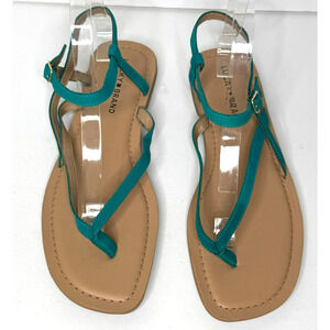 Lucky Brand Bylee Sandal Womens 10 Blue Leather Strappy Ankle Buckle Open Toe